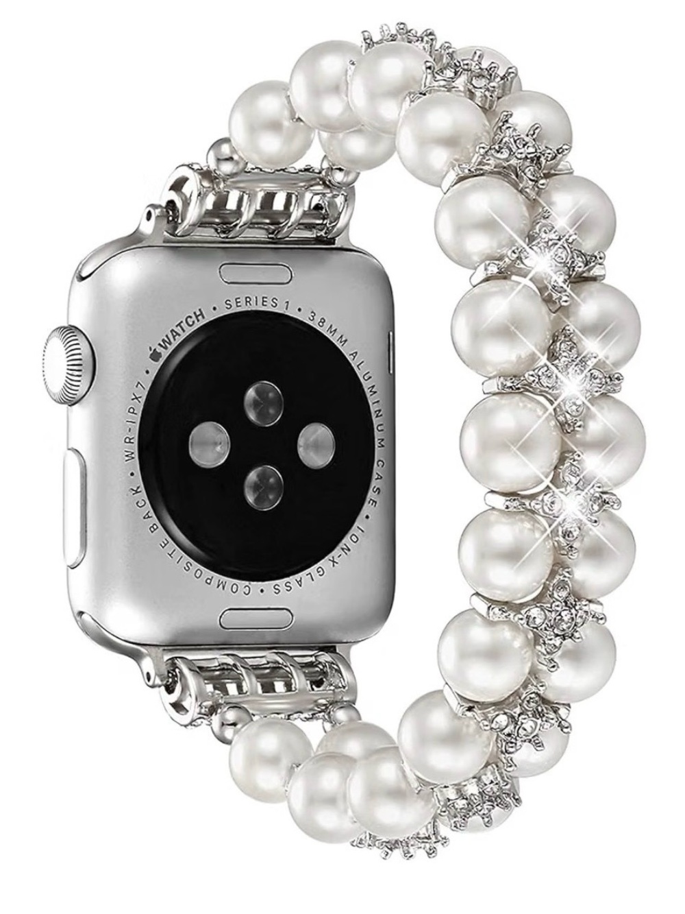 Pearl and Crystal Beaded Apple Watch Band - White